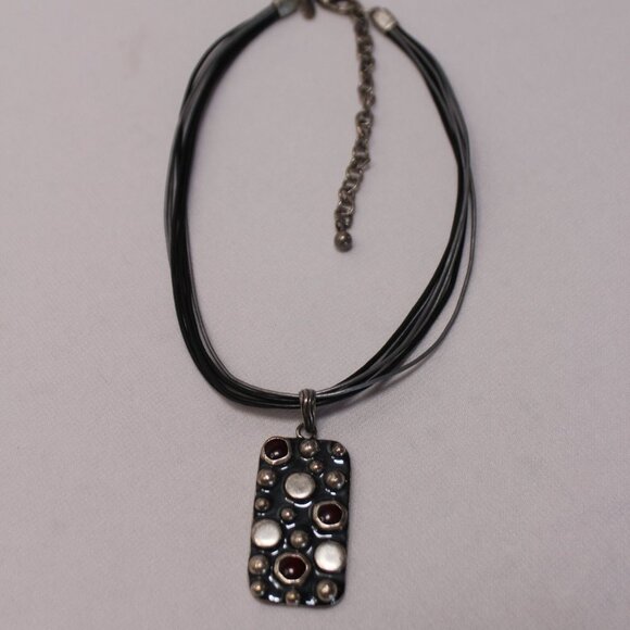 Chico's Melatlic Modern Art and Garnet Medalion Necklace - Picture 8 of 10